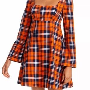 STAUD Orange Plaid Dress
